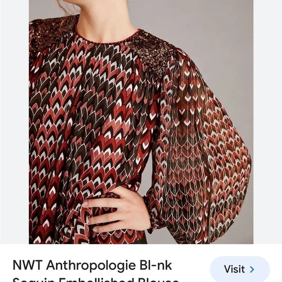 Anthro X Blank London graphic blouse with sequins sz xs - Picture 4 of 9